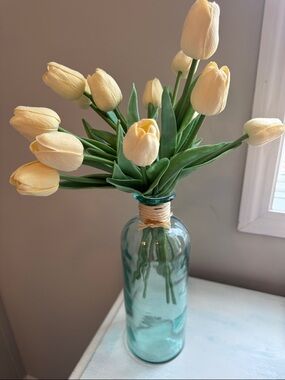 Cream Tulip Bouquet in Glass Vase - Home Accents